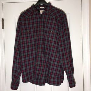 XXL Lucky Brand Red/Gray Flannel Long Sleeve Shirt